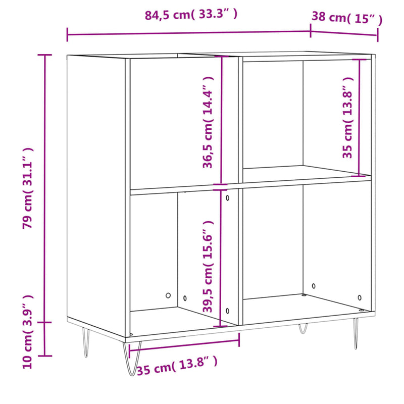 vidaXL füstös tölgy színű szerelt fa hanglemezszekrény 84,5x38x89 cm