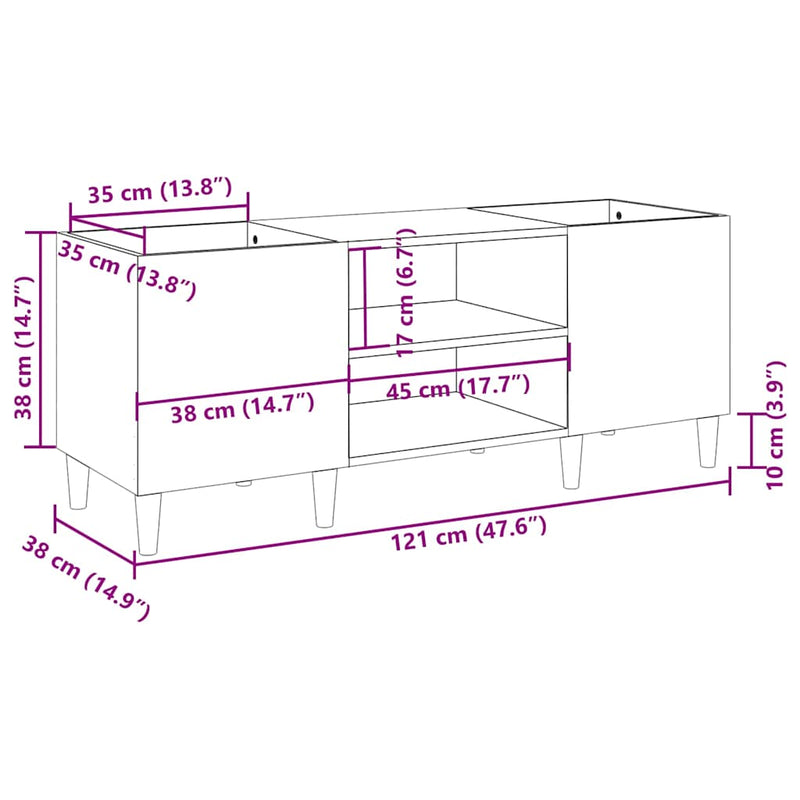 vidaXL fehér, rétegelt lemezszekrény 121 x 38 x 48 cm, fa textúra