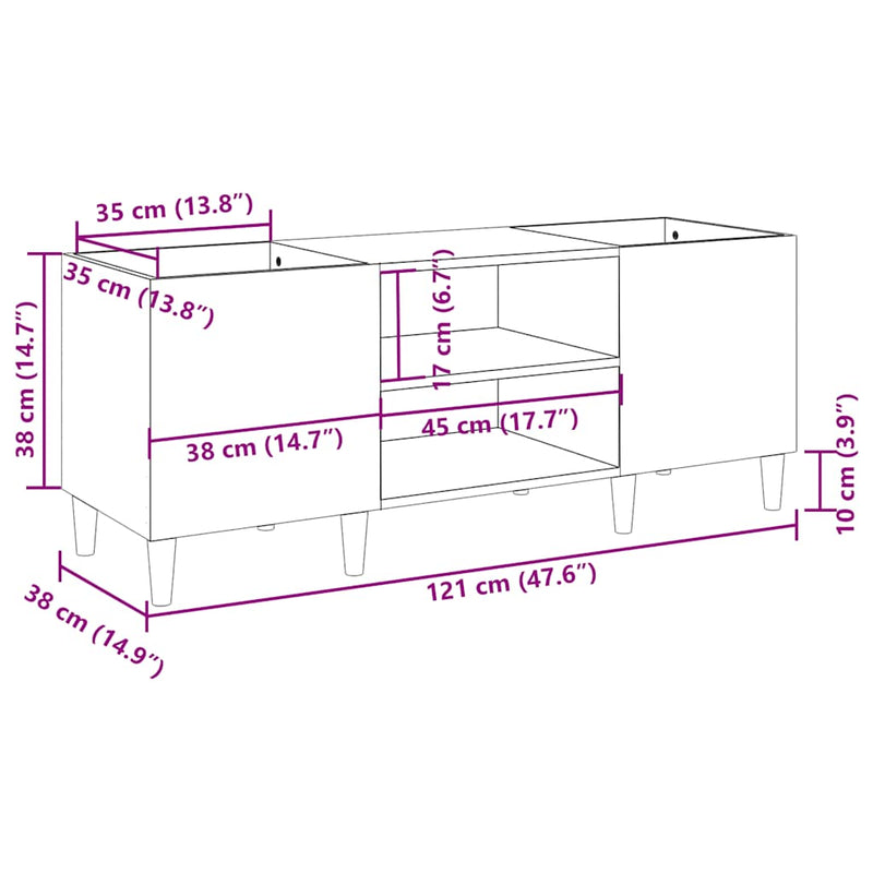 vidaXL betonszürke szerelt fa hanglemezszekrény 121x38x48 cm