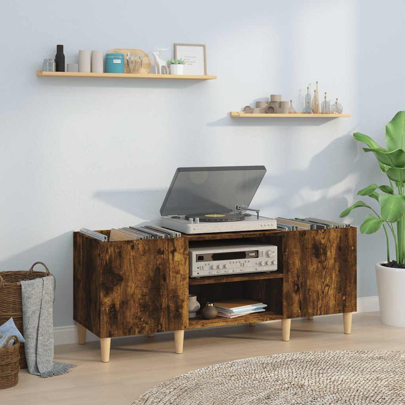 vidaXL füstös tölgy színű szerelt fa hanglemezszekrény 121x38x48 cm