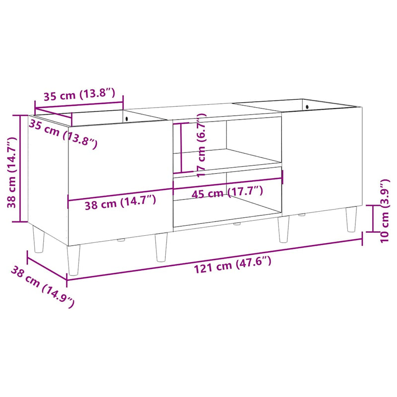 vidaXL barna tölgyszínű szerelt fa hanglemezszekrény 121x38x48 cm
