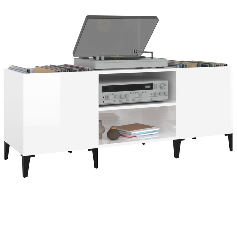 vidaXL magasfényű fehér szerelt fa hanglemezszekrény 121x38x48 cm