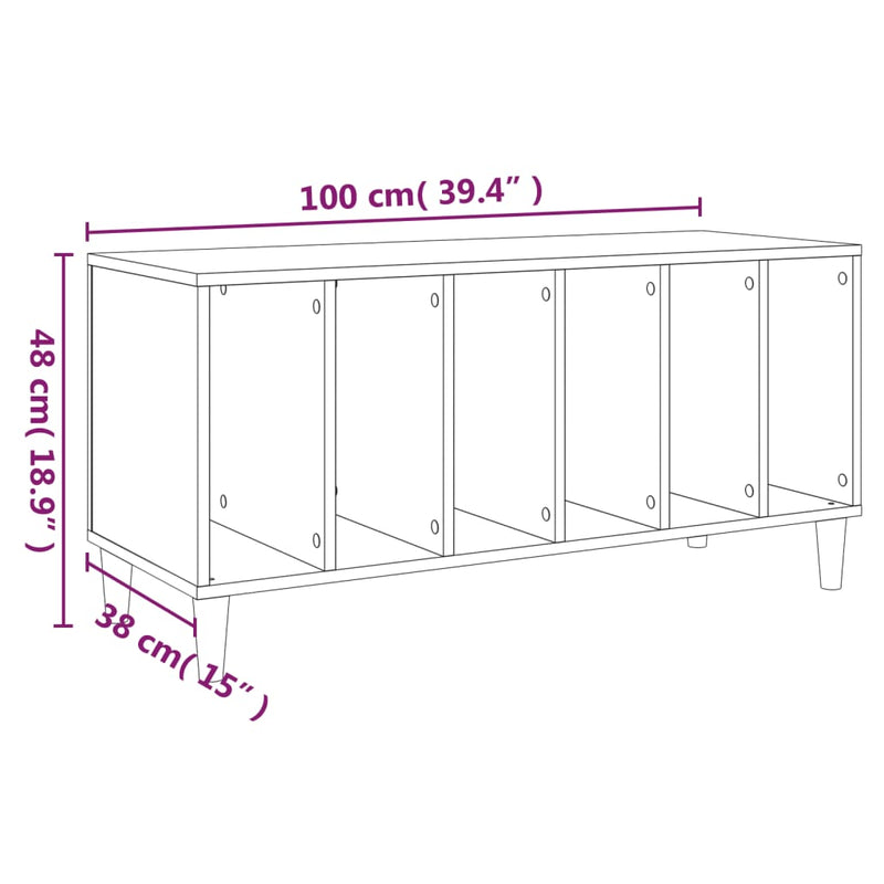 vidaXL füstös tölgy színű szerelt fa hanglemezszekrény 100x38x48 cm