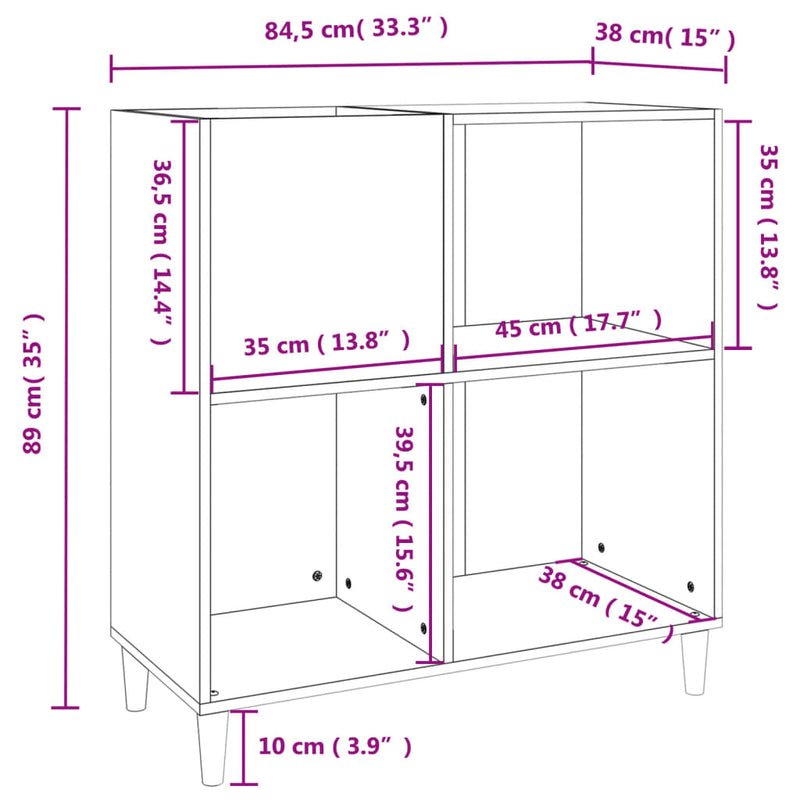 vidaXL barna tölgy színű szerelt fa hanglemezszekrény 84,5x38x89 cm