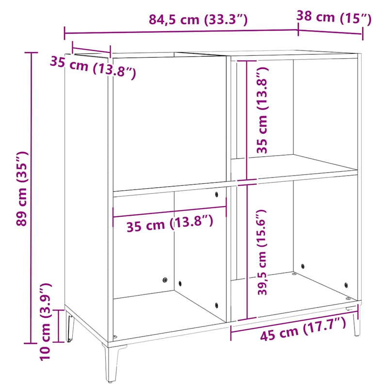 vidaXL betonszürke szerelt fa hanglemezszekrény 84,5 x 38 x 89 cm