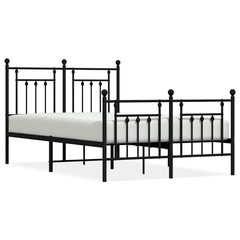 vidaXL fekete fém ágykeret fej- és lábtámlával 135 x 190 cm
