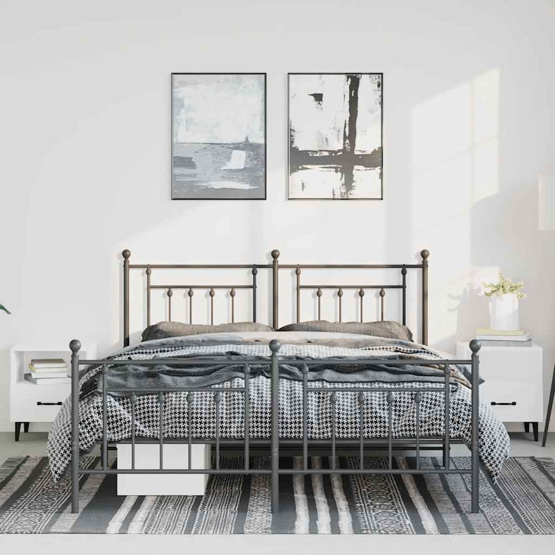vidaXL fekete fém ágykeret fej- és lábtámlával 135 x 190 cm