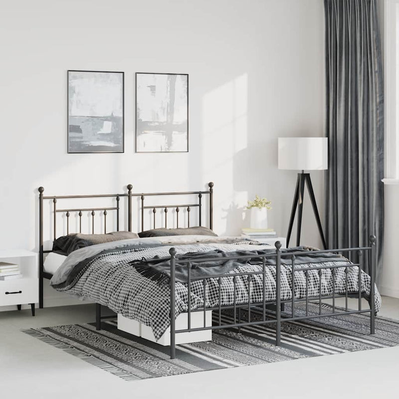 vidaXL fekete fém ágykeret fej- és lábtámlával 135 x 190 cm