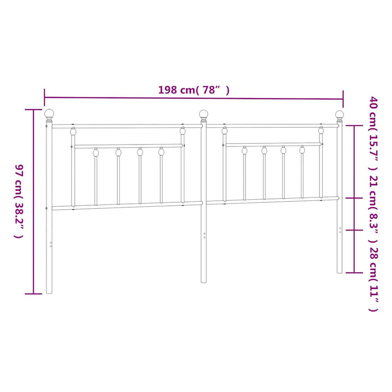 vidaXL fekete fém fejtámla 193 cm