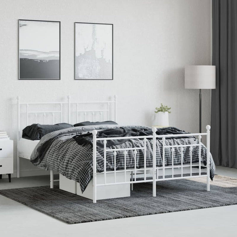 vidaXL fehér fém ágykeret fej- és lábtámlával 140 x 190 cm