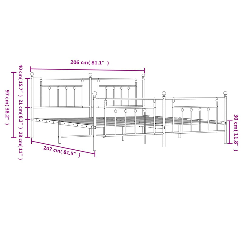 vidaXL fehér fém ágykeret fej- és lábtámlával 200x200 cm