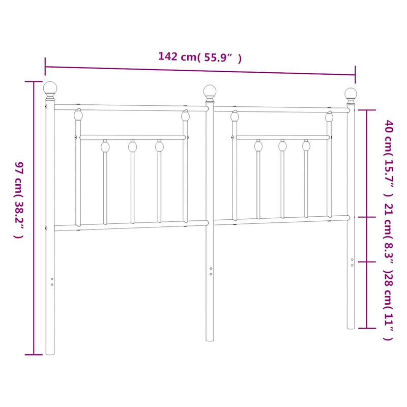 vidaXL fehér fém fejtámla 135 cm
