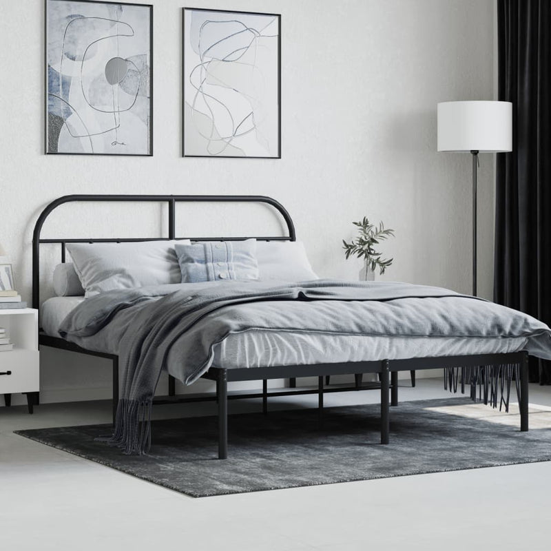 vidaXL fekete fém ágykeret fejtámlával 140 x 190 cm