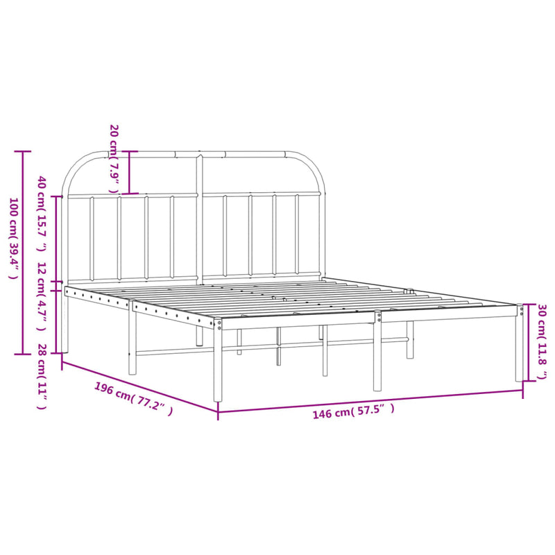 vidaXL fekete fém ágykeret fejtámlával 140 x 190 cm
