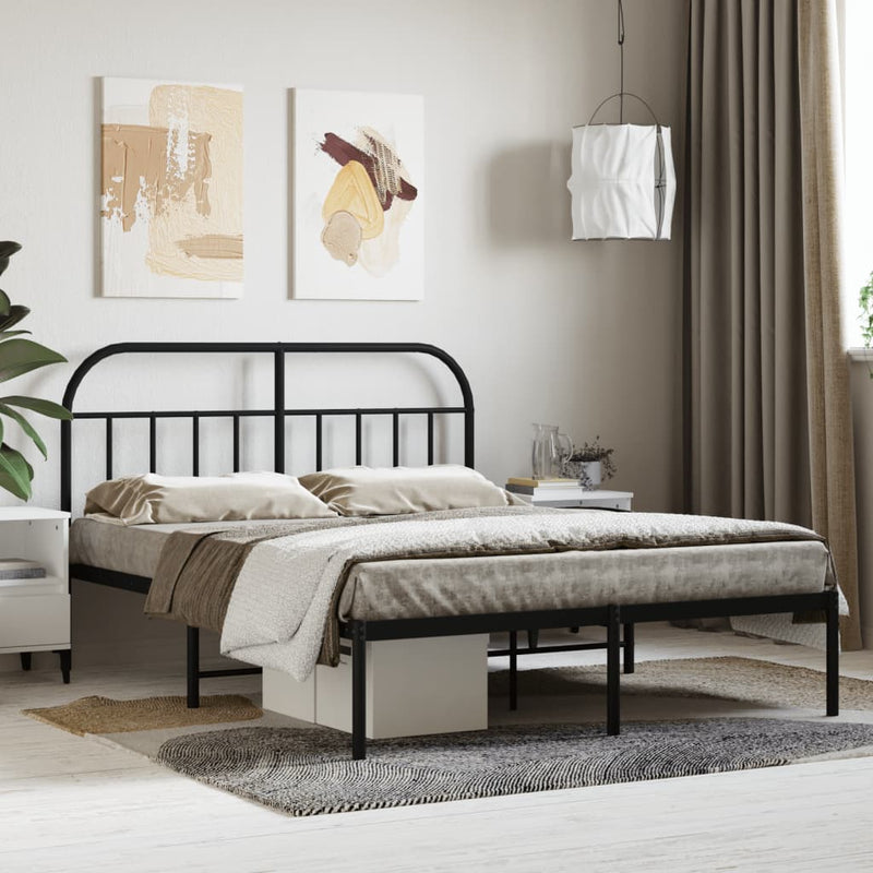 vidaXL fekete fém ágykeret fejtámlával 140 x 190 cm
