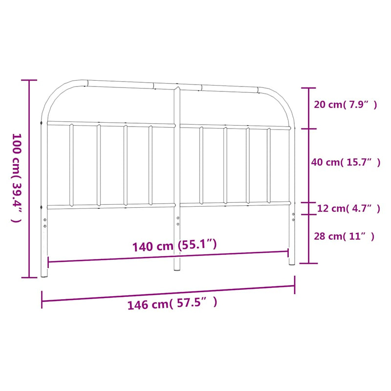 vidaXL fekete fém fejtámla 140 cm