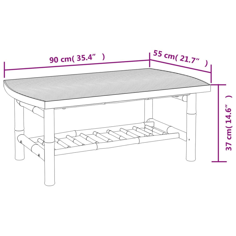 vidaXL bambusz kerti dohányzóasztal 90 x 55 x 37 cm