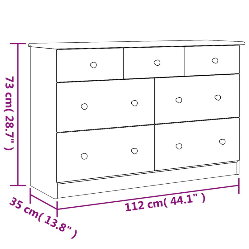 vidaXL ALTA fehér tömör fenyőfa komód 112x35x73 cm