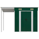 vidaXL zöld kerti fészer meghosszabbított tetővel 277 x 110,5 x 181 cm