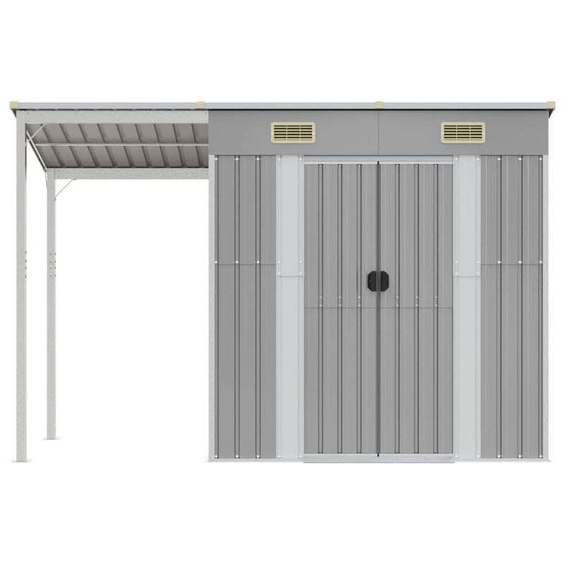 vidaXL világosszürke fészer meghosszabbított tetővel 277x110,5x181 cm