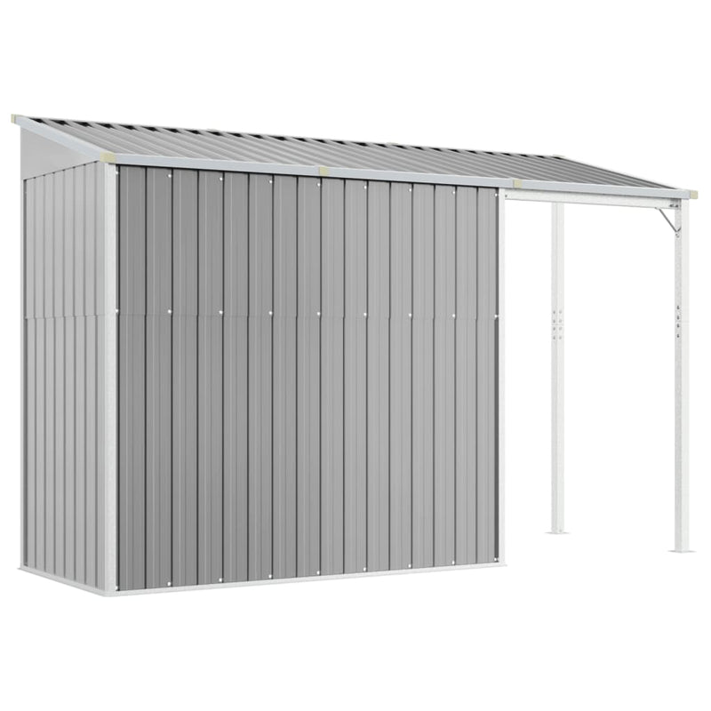vidaXL világosszürke fészer meghosszabbított tetővel 277x110,5x181 cm
