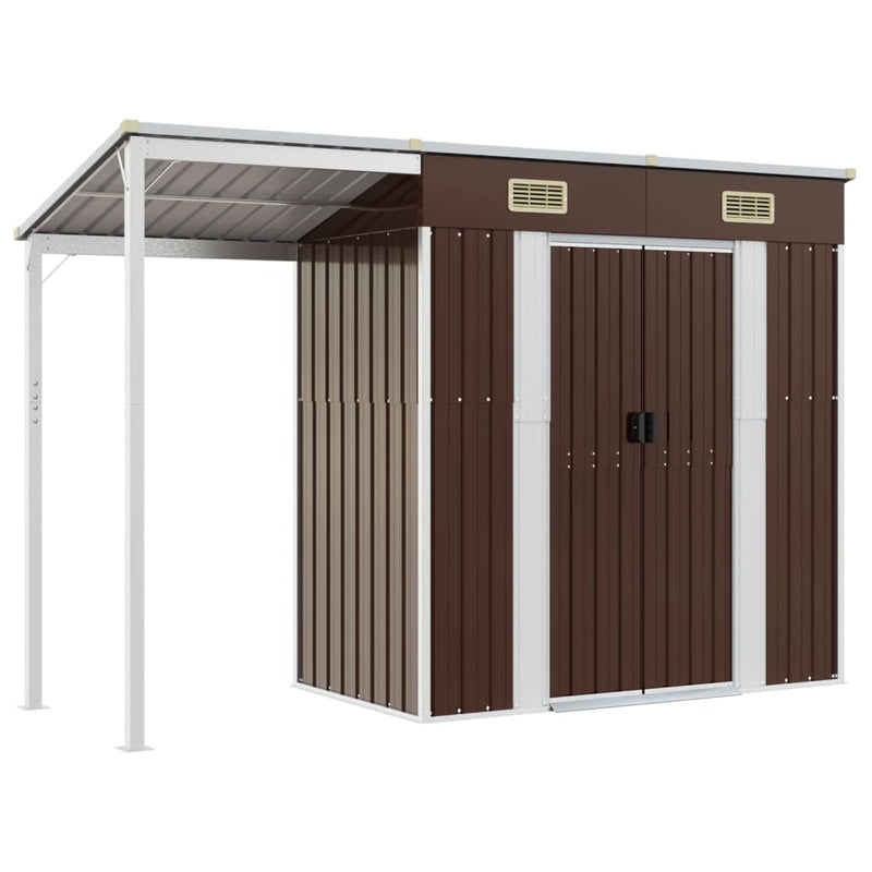 vidaXL barna kerti fészer meghosszabbított tetővel 277x110,5x181 cm