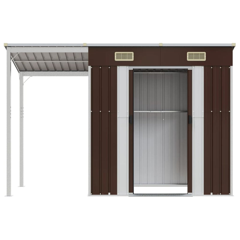 vidaXL barna kerti fészer meghosszabbított tetővel 277x110,5x181 cm