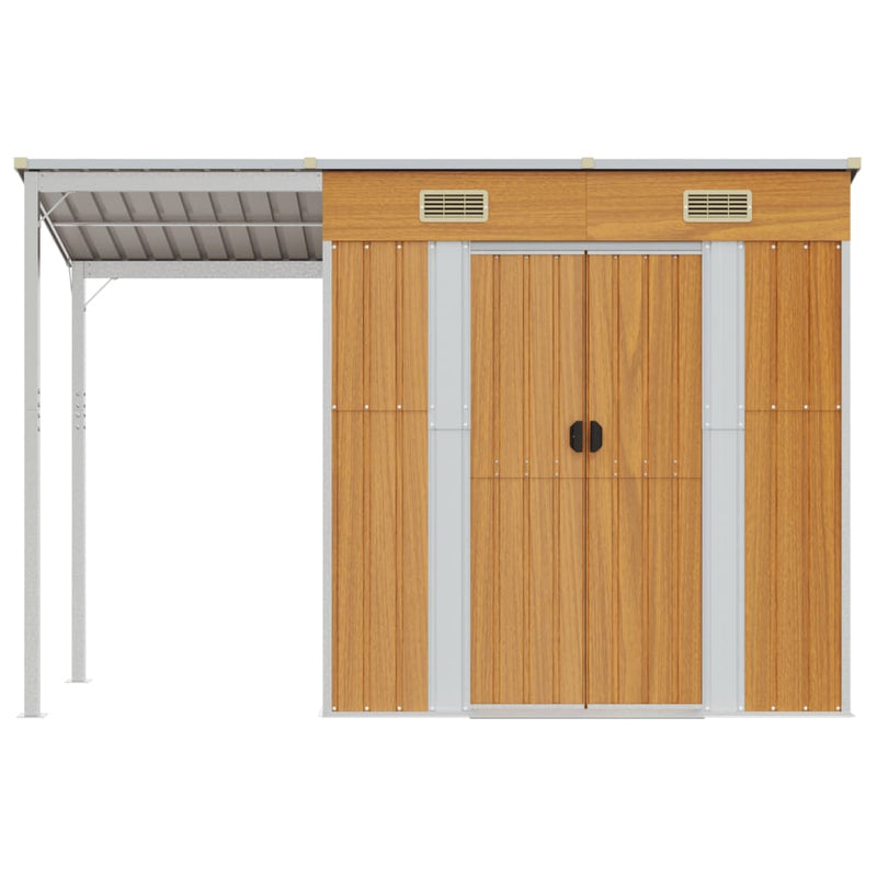 vidaXL világosbarna fészer meghosszabbított tetővel 277x110,5x181 cm
