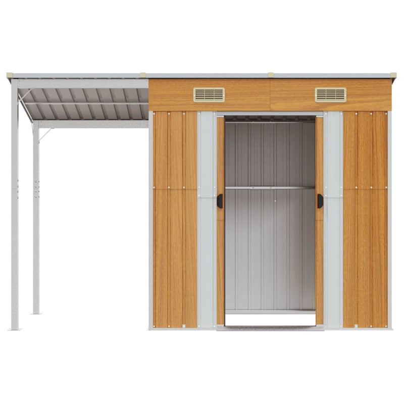 vidaXL világosbarna fészer meghosszabbított tetővel 277x110,5x181 cm