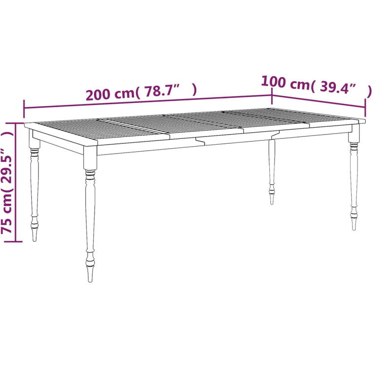 vidaXL tömör tíkfa Batavia asztal 200 x 100 x 75 cm