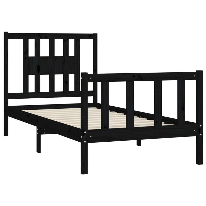 vidaXL fekete tömör fenyőfa ágykeret fejtámlával 100 x 200 cm