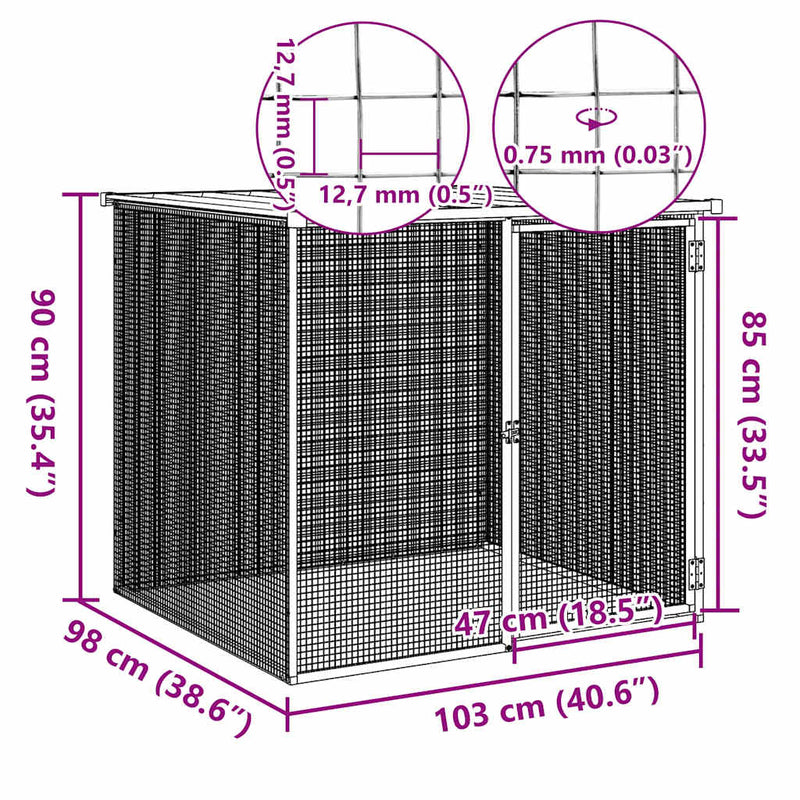 vidaXL világosszürke horganyzott acél tyúkketrec tetővel 103x98x90 cm