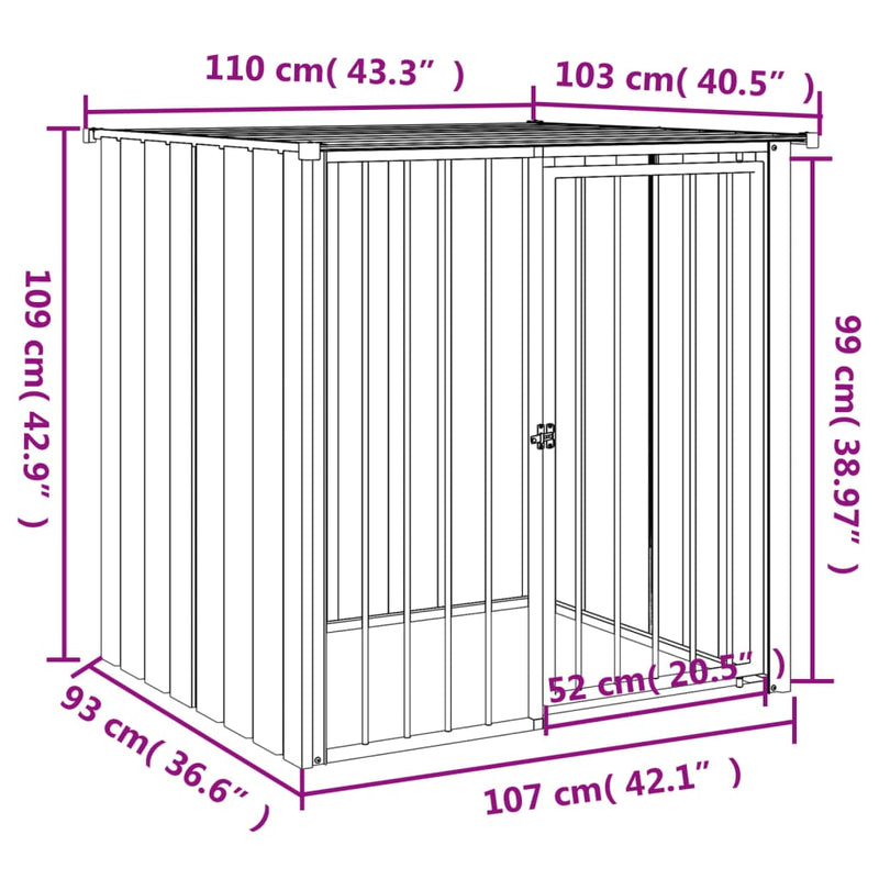 vidaXL fekete horganyzott acél kutyakennel tetővel 110x103x109 cm