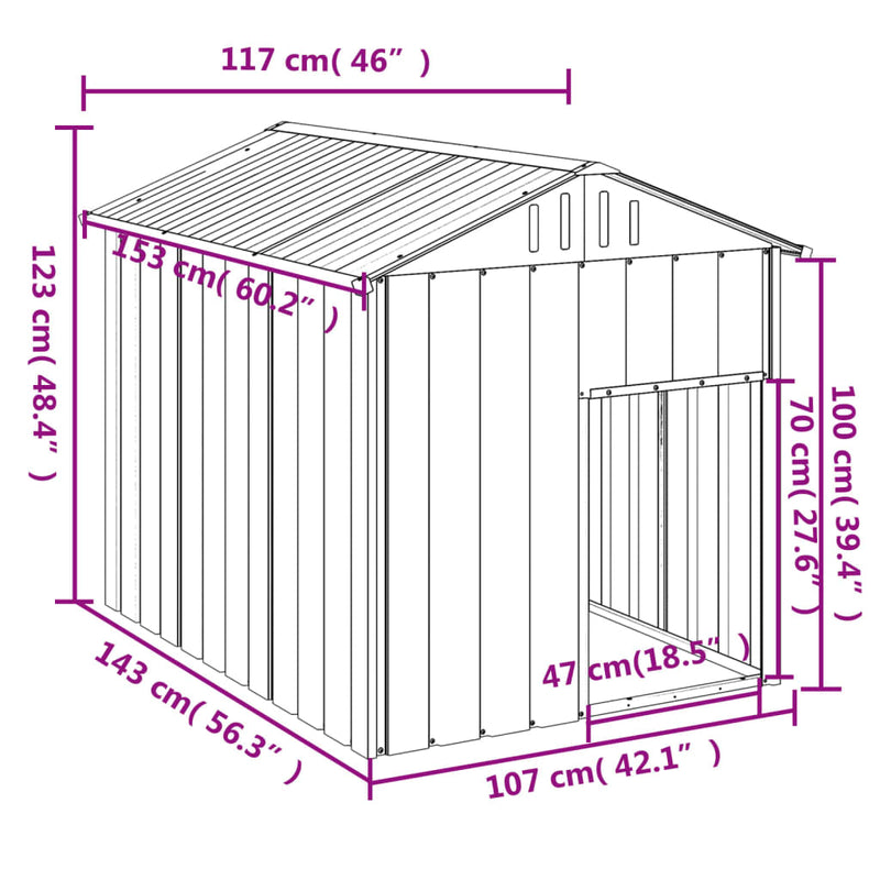 vidaXL antracit horganyzott acél kutyakennel tetővel 117x153x123 cm