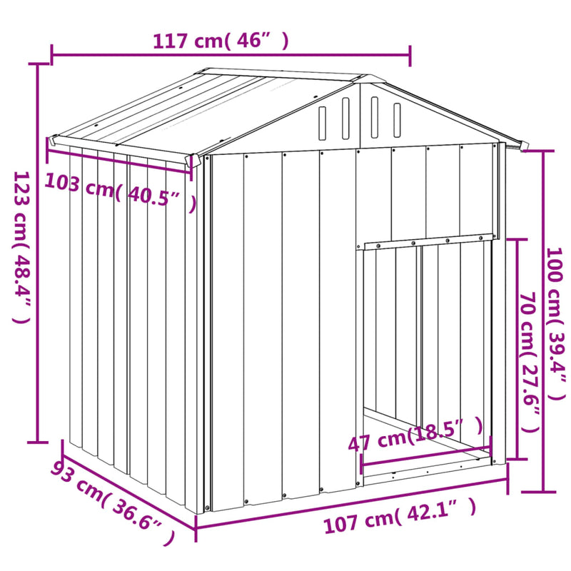 vidaXL antracit horganyzott acél kutyakennel tetővel 117x103x123 cm