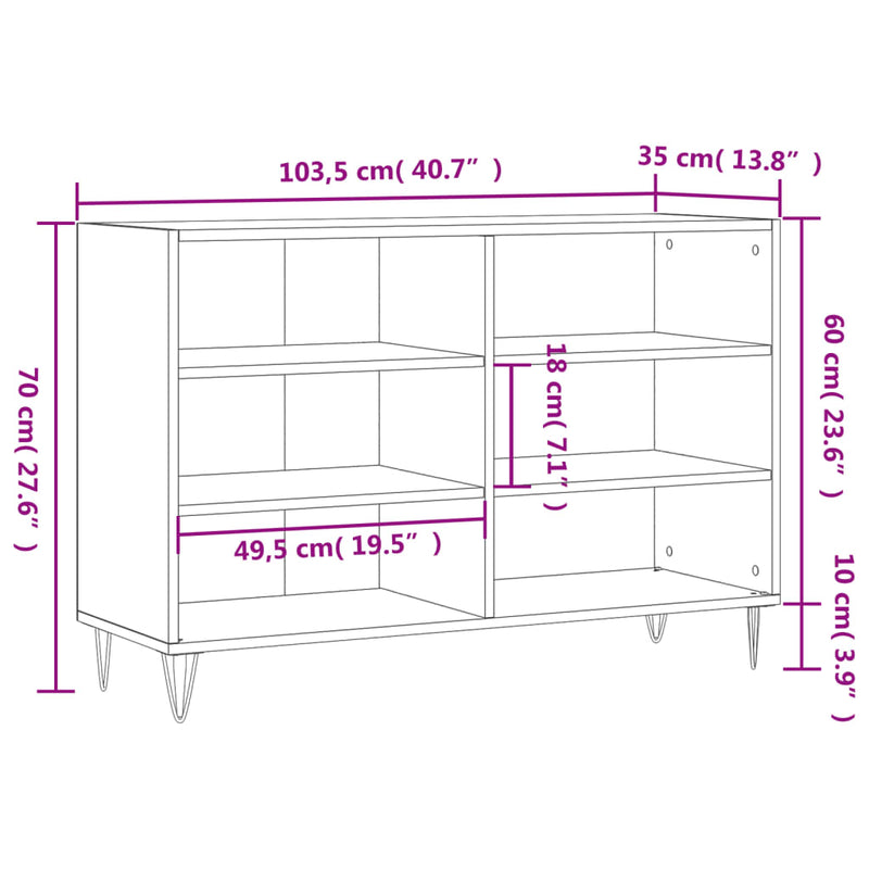 vidaXL füstös tölgy színű szerelt fa tálalószekrény 103,5 x 35 x 70 cm