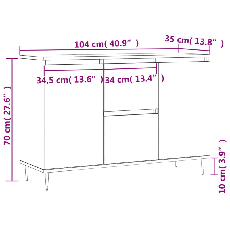 vidaXL fekete szerelt fa tálalószekrény 104 x 35 x 70 cm