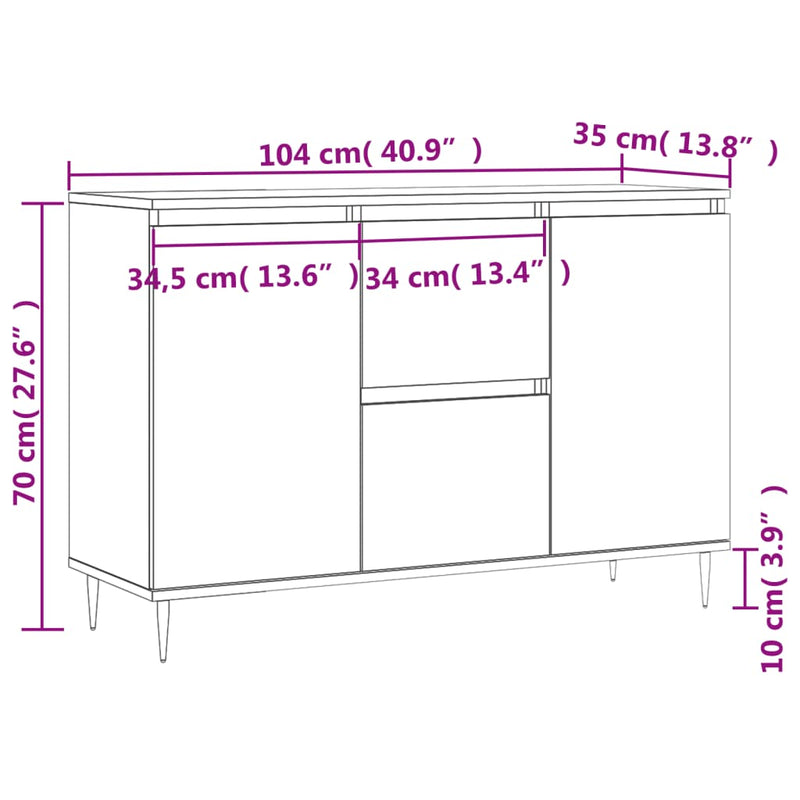 vidaXL betonszürke szerelt fa tálalószekrény 104 x 35 x 70 cm