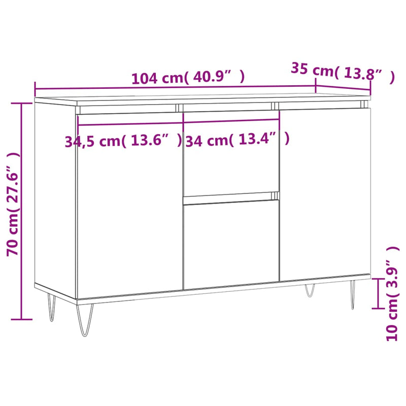 vidaXL magasfényű fehér szerelt fa tálalószekrény 104 x 35 x 70 cm