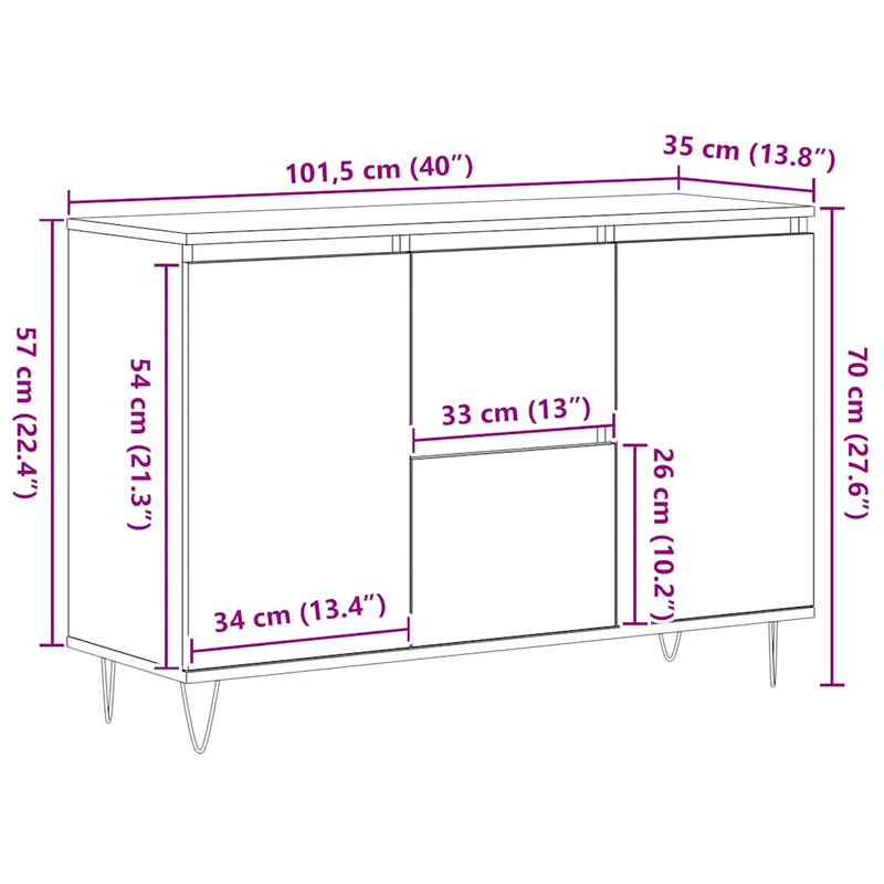 vidaXL füstös tölgy színű szerelt fa tálalószekrény 101,5 x 35 x 70 cm