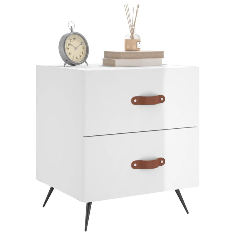 vidaXL 2 db magasfényű fehér szerelt fa éjjeliszekrény 40x35x47,5 cm