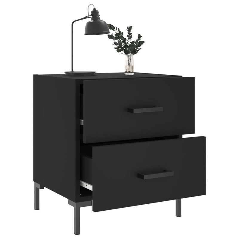 vidaXL 2 db fekete szerelt fa és vas éjjeliszekrény 40 x 35 x 47,5 cm