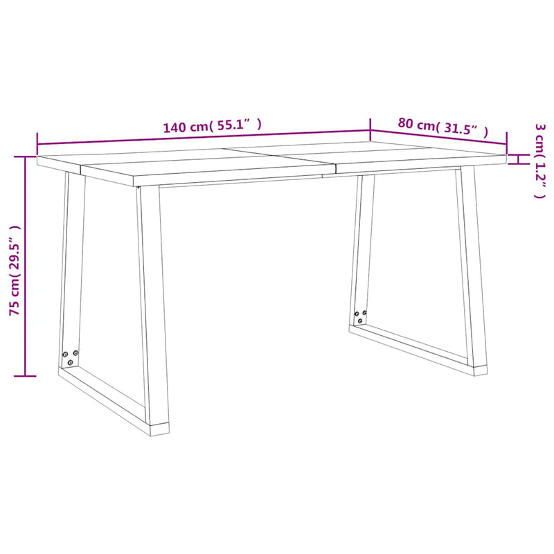 vidaXL tömör akácfa étkezőasztal természetes éllel 140 x 80 x 75 cm