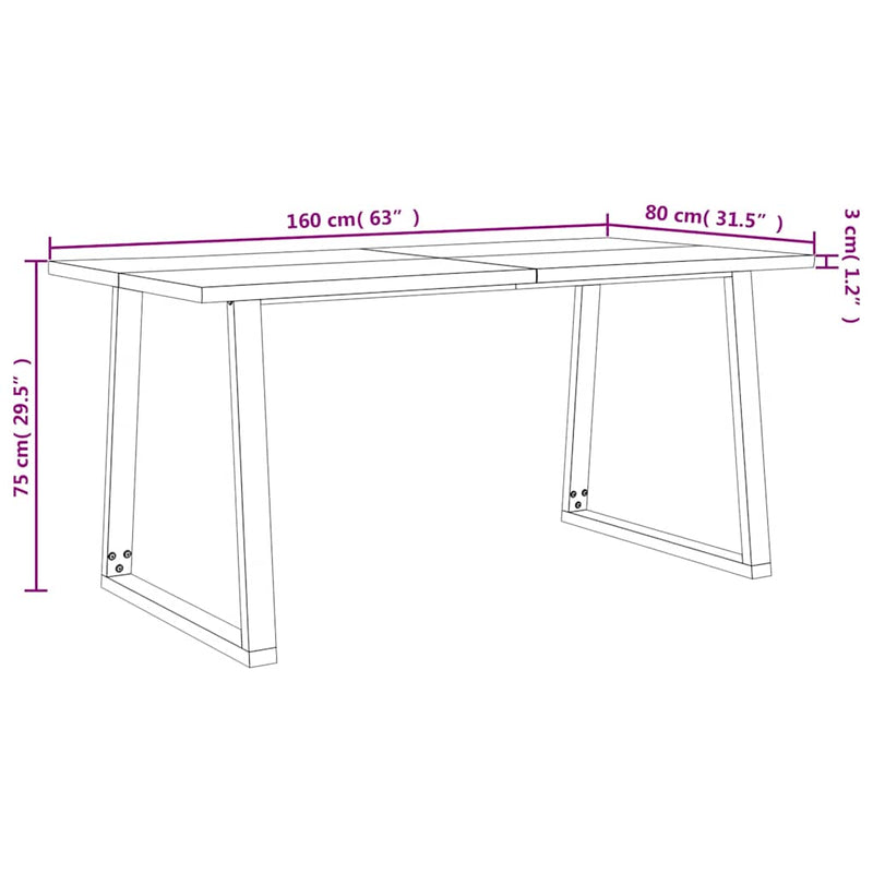 vidaXL tömör akácfa étkezőasztal természetes éllel 160 x 80 x 75 cm