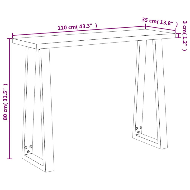 vidaXL tömör akácfa konzolasztal természetes éllel 110x35x80 cm