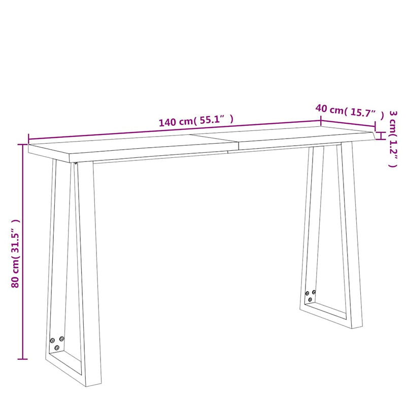 vidaXL tömör akácfa konzolasztal természetes éllel 140 x 40 x 80 cm