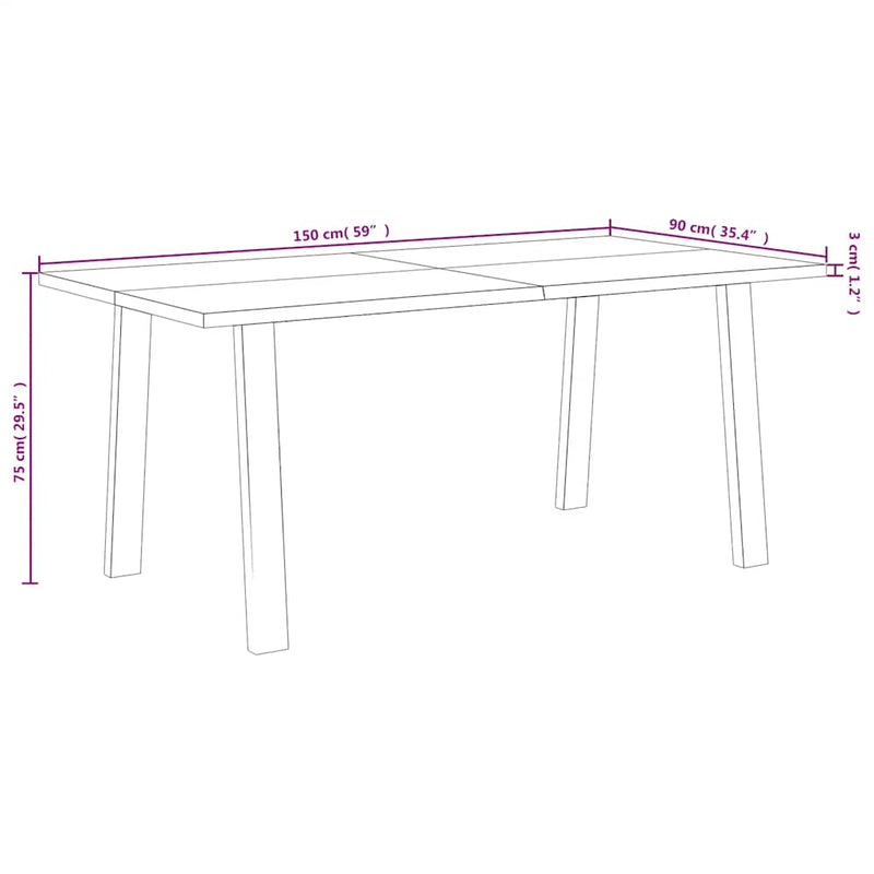 vidaXL tömör akácfa kerti étkezőasztal 150 x 90 x 75 cm