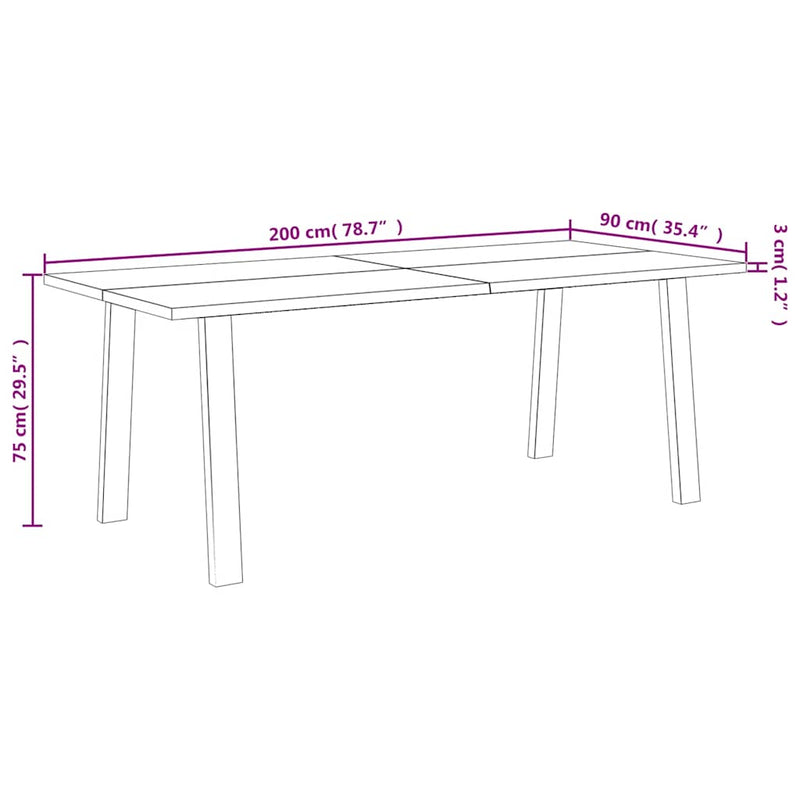 vidaXL tömör akácfa étkezőasztal 200x90x75 cm