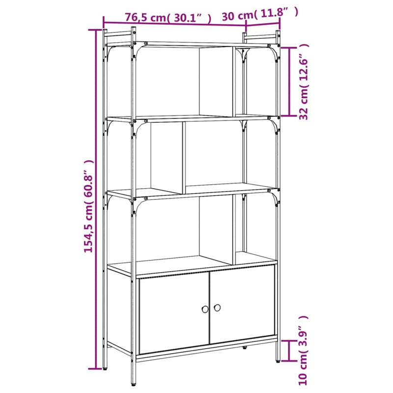 vidaXL sonoma tölgyfa ajtós könyvespolc 76,5x30x154,5 cm rétegelt fa