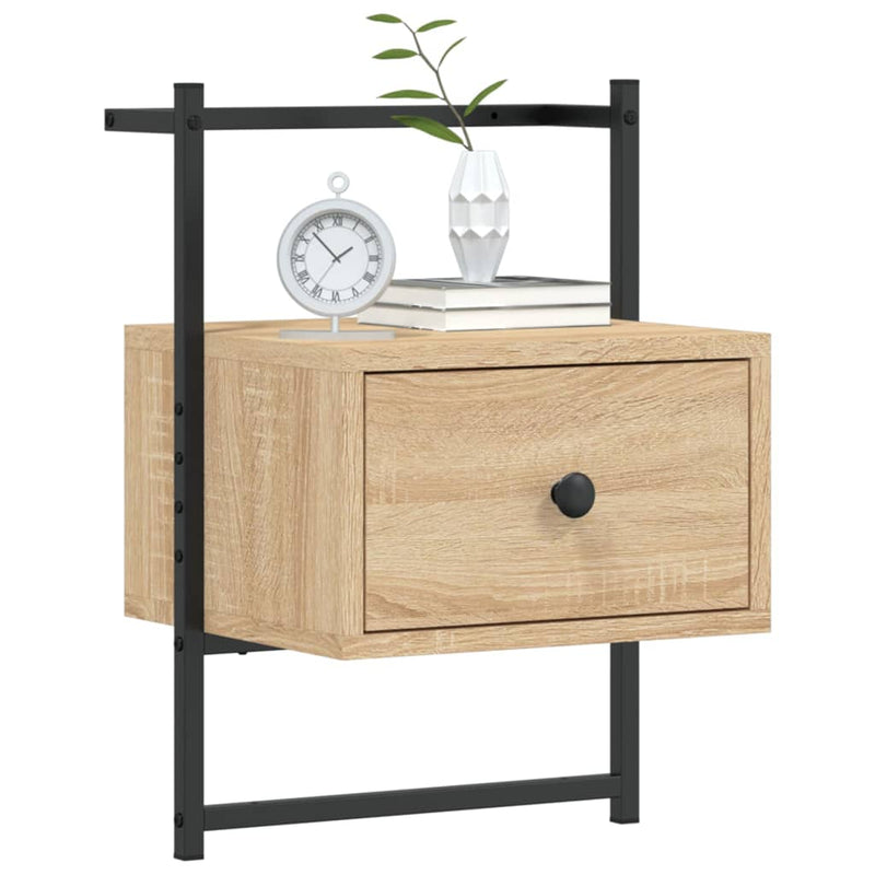 vidaXL 2 db sonoma tölgy fali szerelt fa éjjeliszekrény 35x30x51 cm